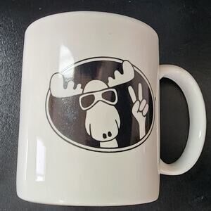 VTG Moose with Sunglasses Peace Sign White Ceramic Coffee Mug Cup Drinkware